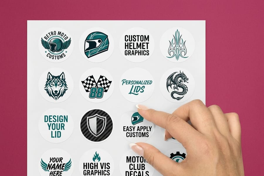 Custom helmet decals printed by 4OVER4 for hard hats and safety helmets