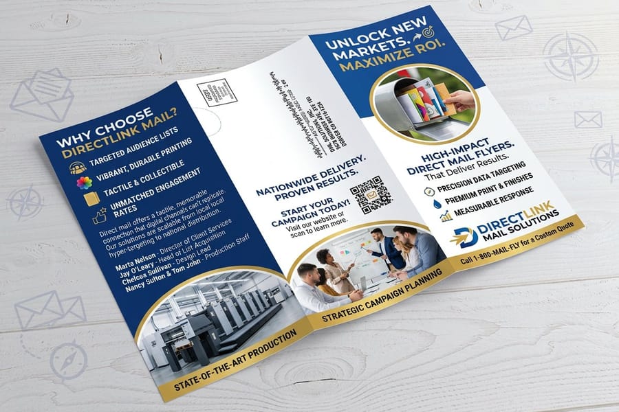 Direct mail postcards printed by 4OVER4 stacked and ready to mail