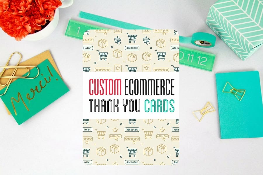 Ecommerce thank you card printed by 4OVER4 sized 4.25 by 5.5 inches with room for a QR code and a short message