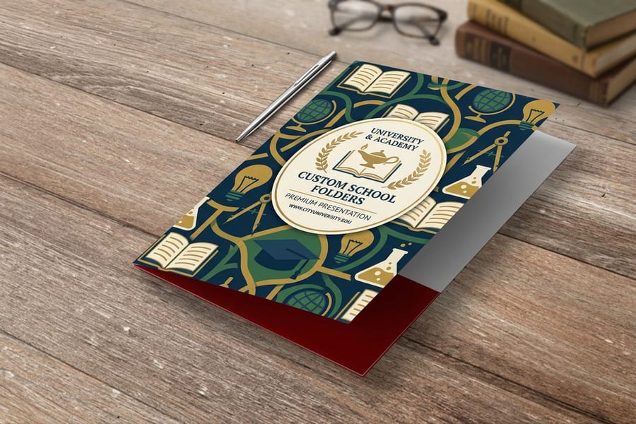 Education presentation folders printed by 4OVER4 for admissions and enrollment packets