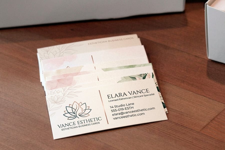 Spa minimal esthetician business card printed by 4OVER4.COM