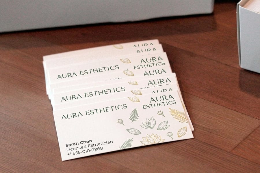 Solo esthetician business card printed by 4OVER4.COM