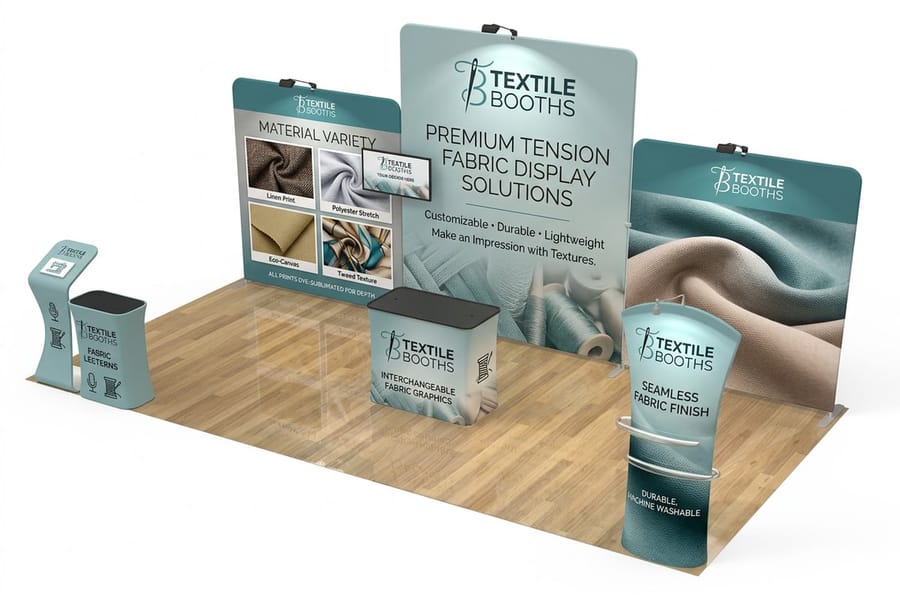 Fabric booth kit graphics printed by 4OVER4 for a trade show display