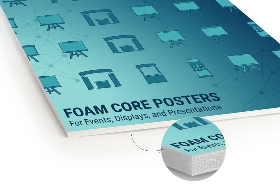 Foam core poster sized for its viewing distance, printed by 4OVER4
