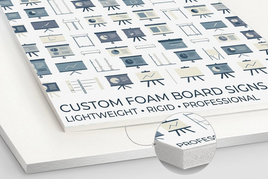 Print-ready foam core sign file prepared with bleed and margins, printed by 4OVER4