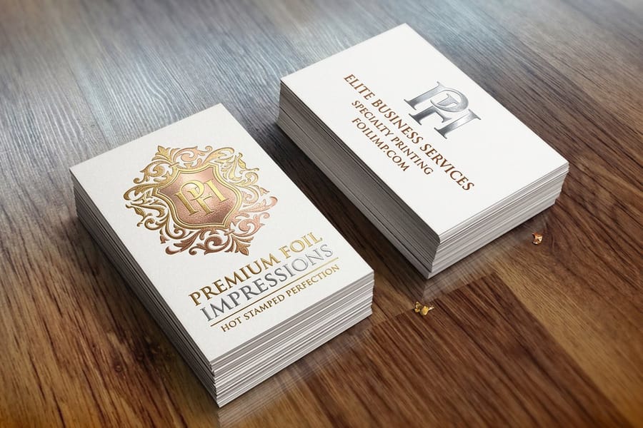 Foil stamping with a formal typeface, printed by 4OVER4