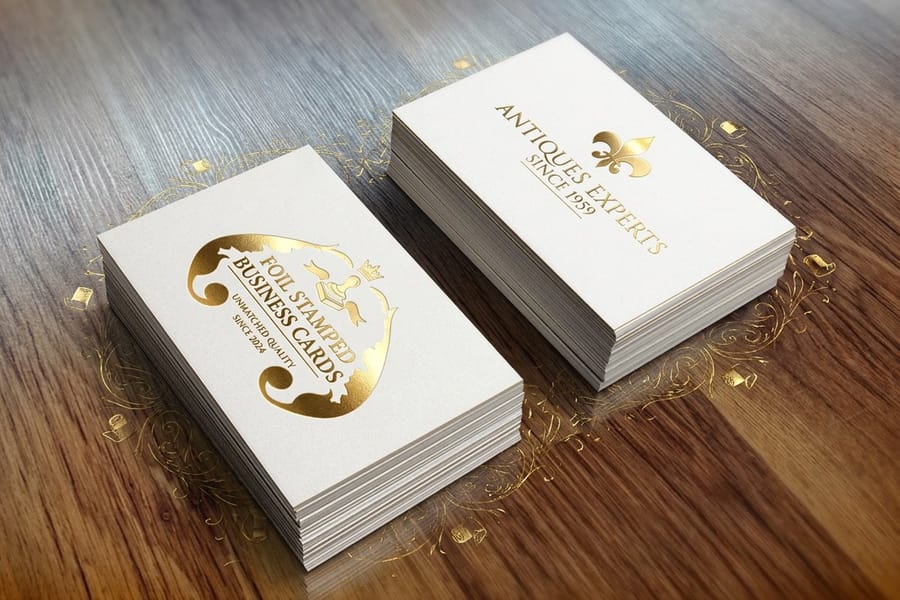 Foil stamped card with a crisp metallic mark, printed by 4OVER4