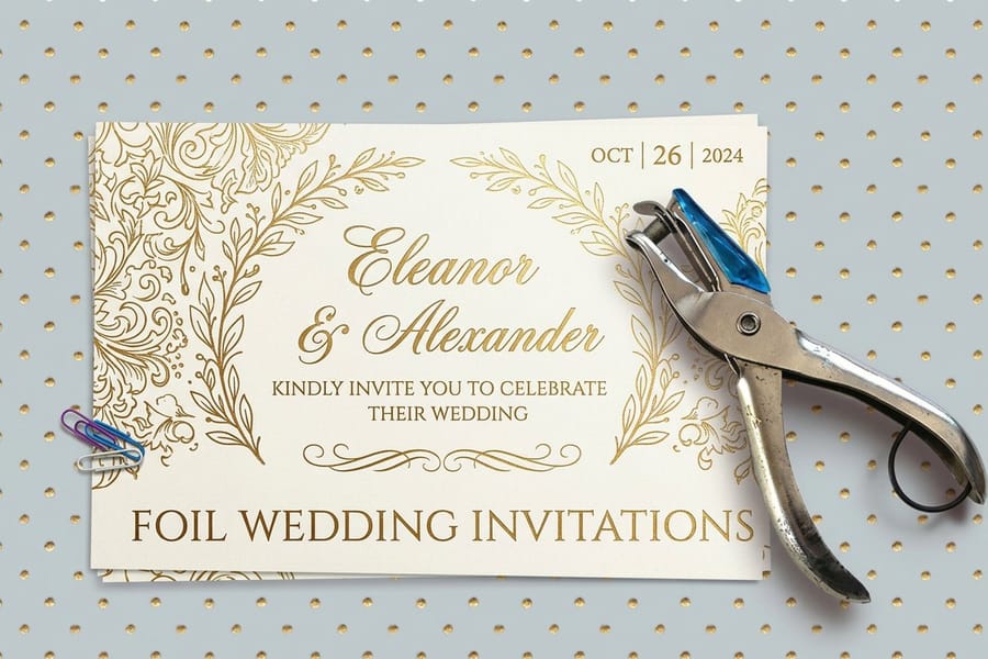 Foil-stamped wedding invitation printed by 4OVER4.COM
