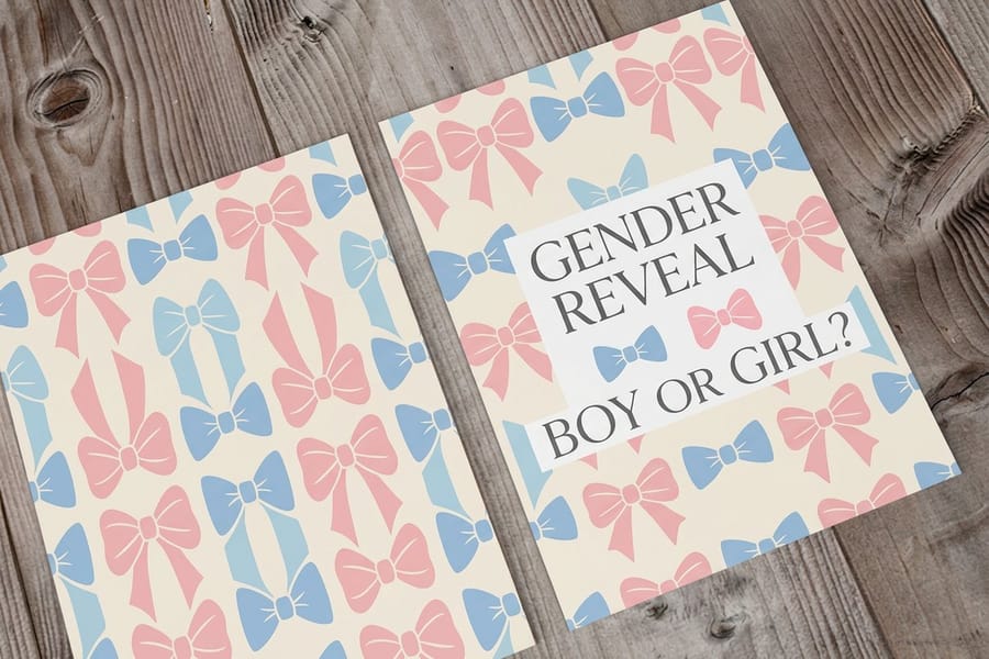 Gender reveal scratch off cards printed by 4OVER4.COM