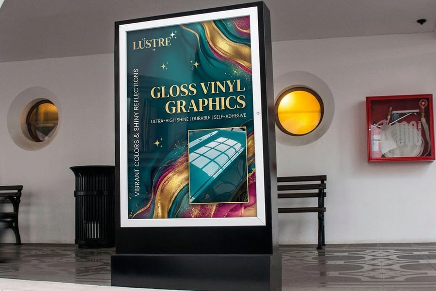 Glossy vinyl graphic with vivid saturated color printed by 4OVER4