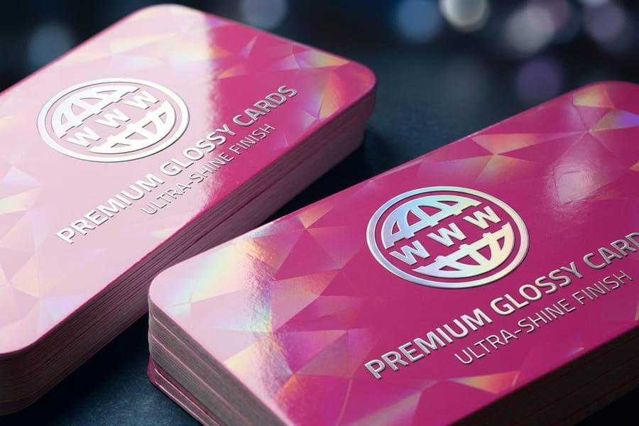 High-gloss UV coated business cards printed by 4OVER4