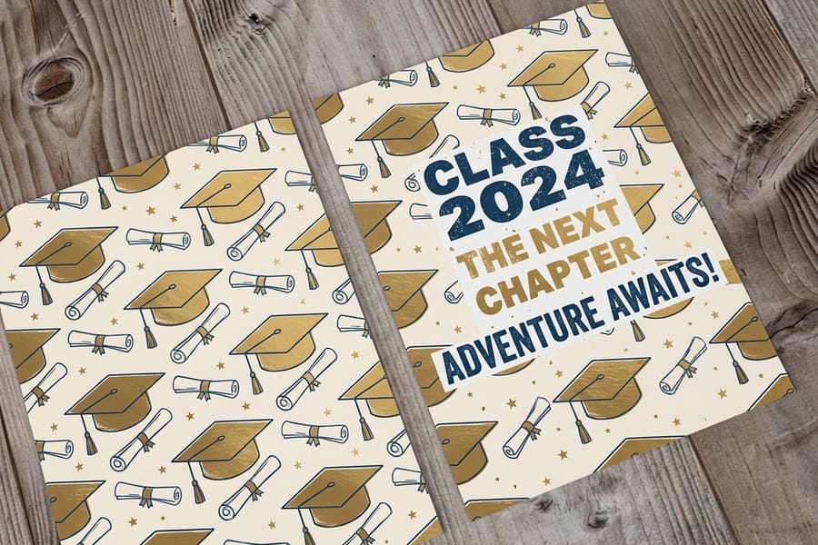 Graduation postcards printed by 4OVER4 with a full-bleed photo front and a clean type layout