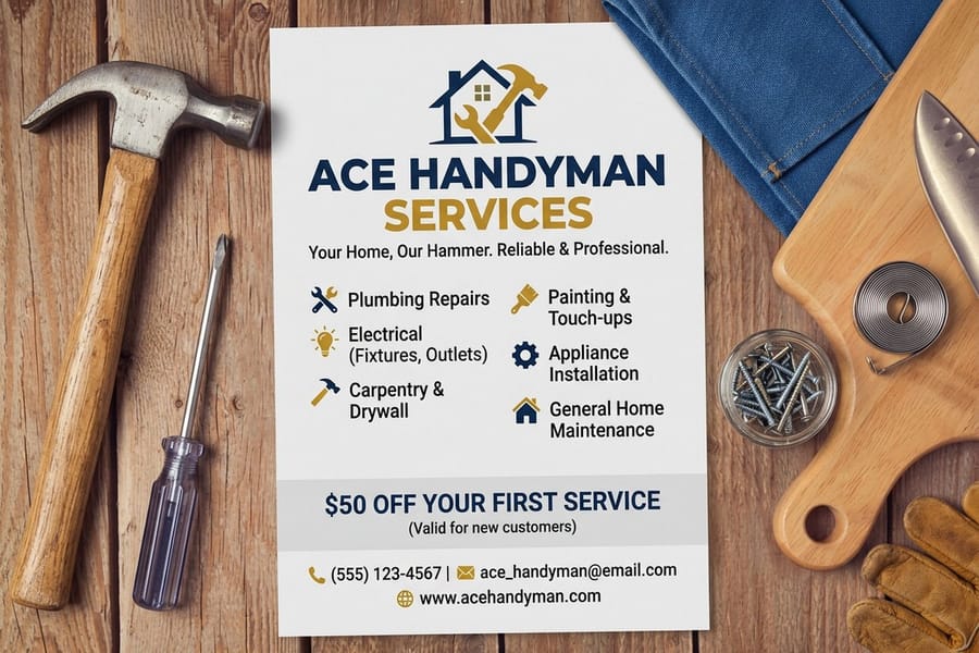 Full-color handyman flyer printed by 4OVER4
