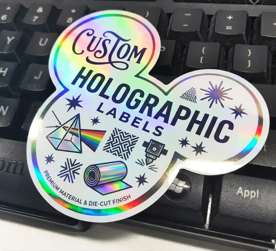 Holographic labels from 4OVER4.COM on a roll with a metallic film face