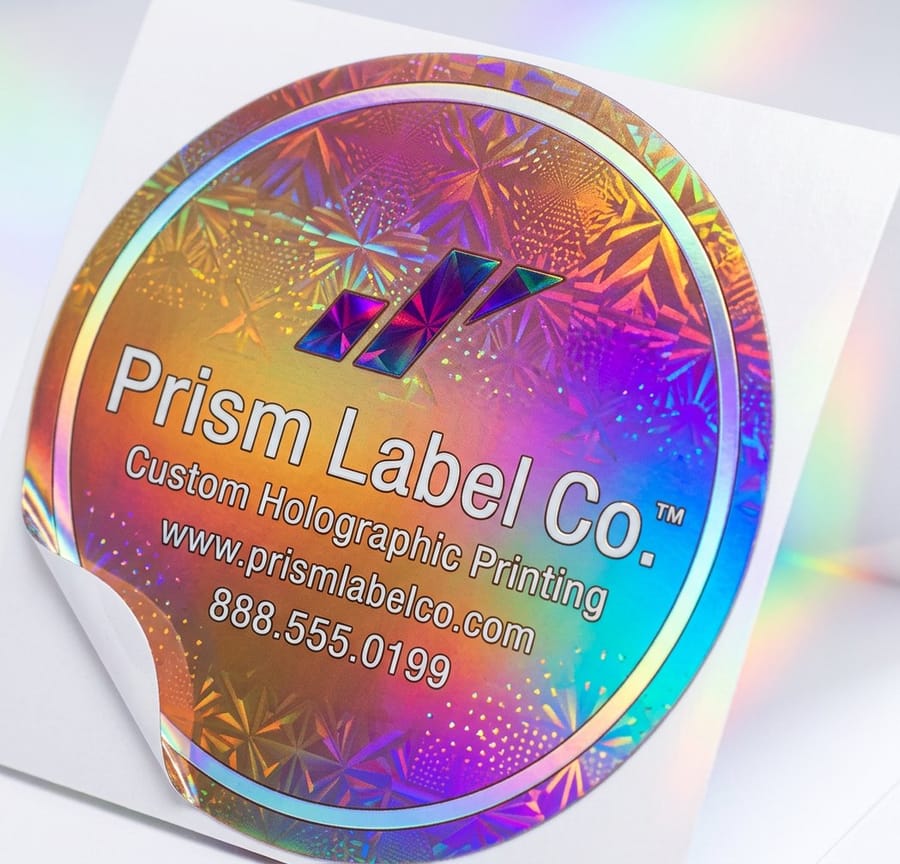 Roll of holographic labels from 4OVER4.COM ready for machine application on packaging