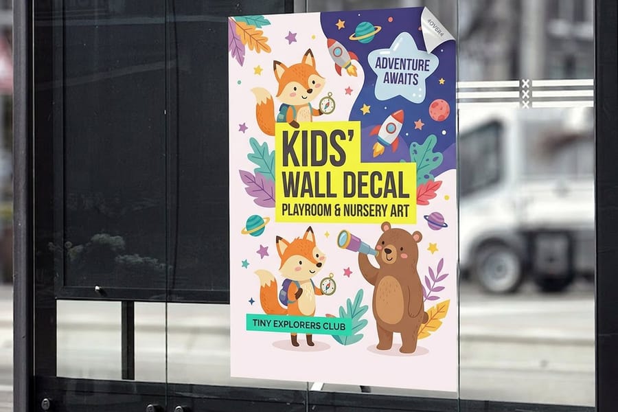 Kids wall graphics printed by 4OVER4 in a bright waiting area setting