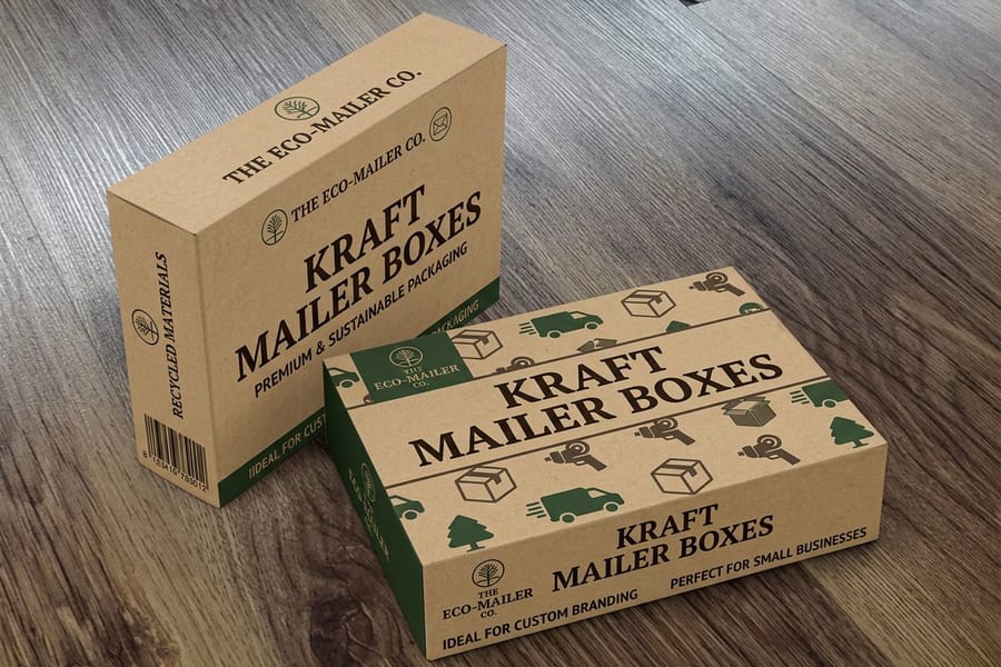 A kraft cardboard box showing its board thickness, printed by 4OVER4