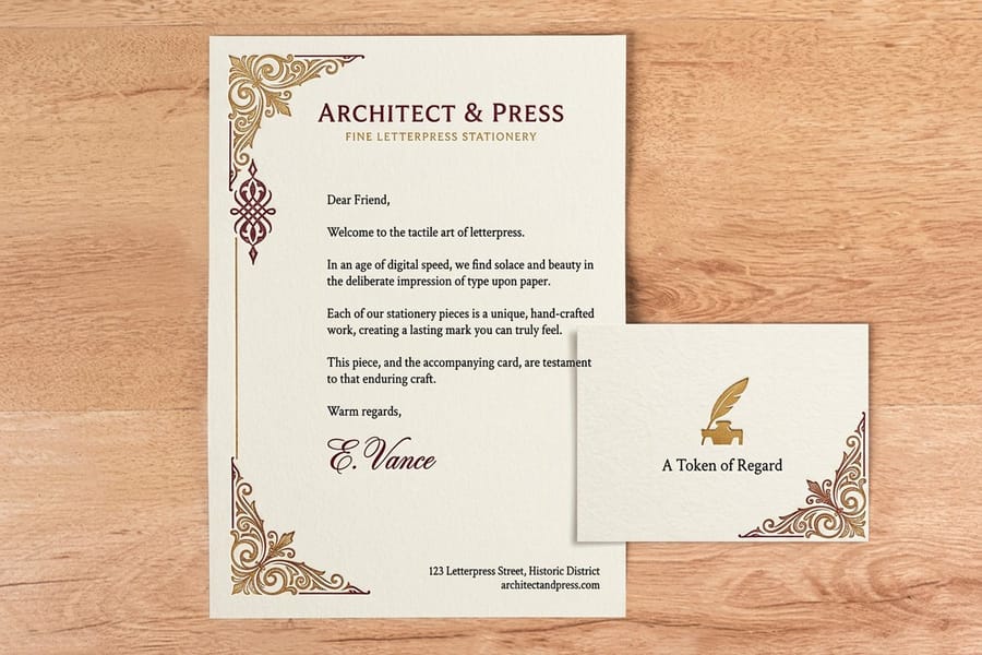 Letterpress stationery print setup, printed by 4OVER4