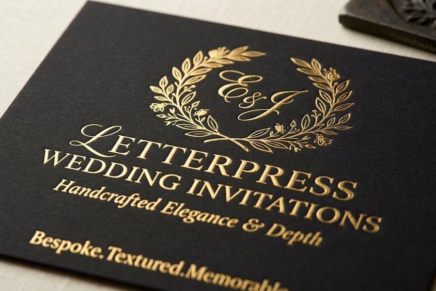 Letterpress wedding invitations with a pressed finish printed by 4OVER4.COM