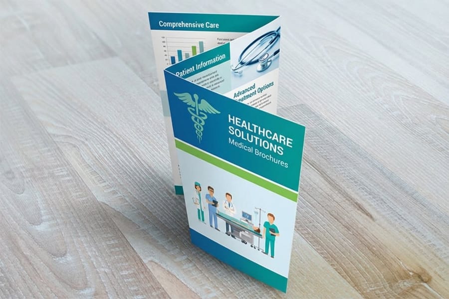 Gate fold brochure with two panels meeting at the center, from 4OVER4.COM