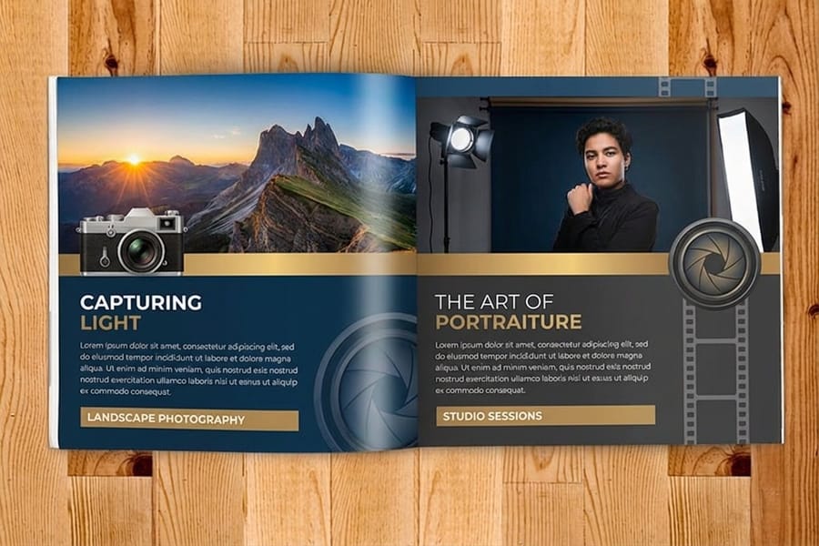 Photography booklet printed by 4OVER4 showing large photos laid out on the page