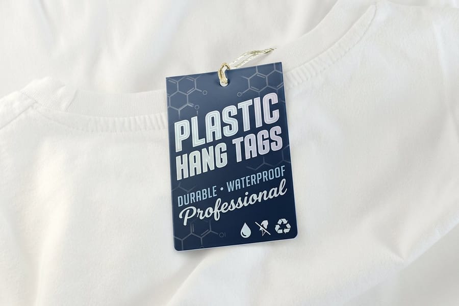 Durable plastic hang tags printed by 4OVER4, the travel-grade material for luggage tags
