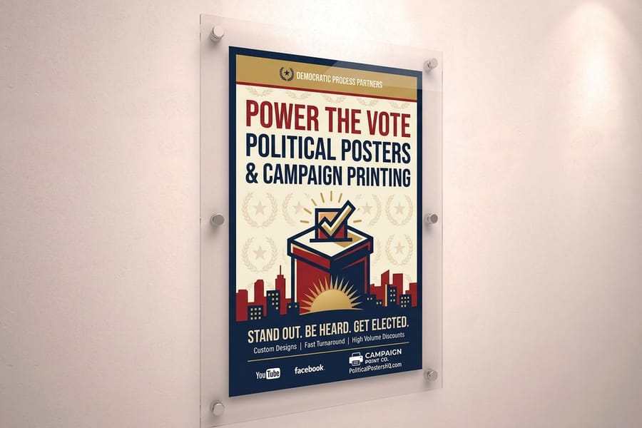 Campaign poster with a bold candidate name printed by 4OVER4