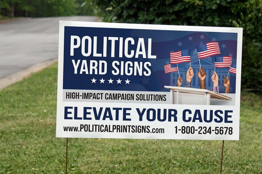 Political yard signs printed by 4OVER4 on corrugated plastic with a candidate name in large type