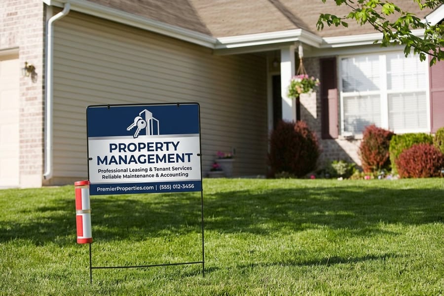 Property management signage printed by 4OVER4 for a multi-site portfolio