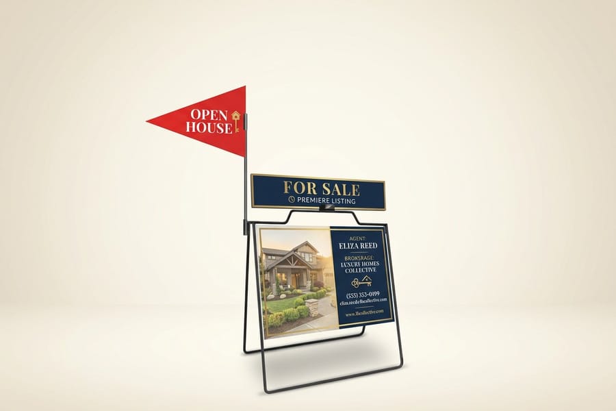 A-frame sign from 4OVER4 showing the printed insert set into its folding frame