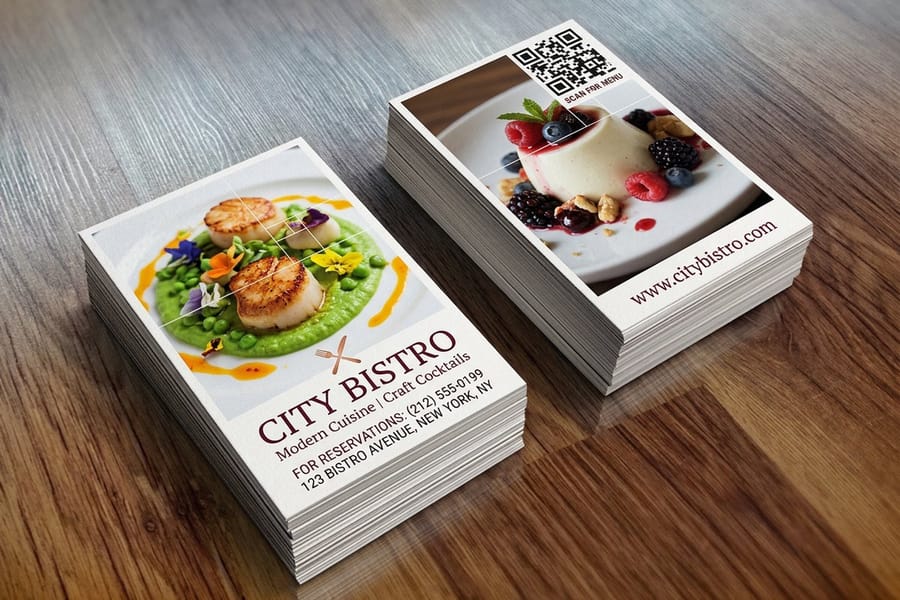 Business cards chosen for a brand, printed by 4OVER4