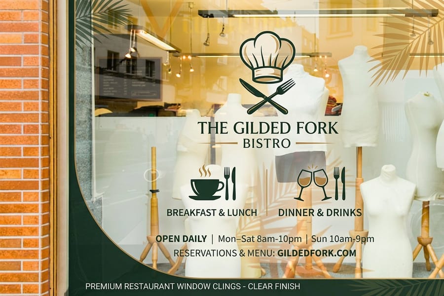 Custom restaurant window cling printed by 4OVER4