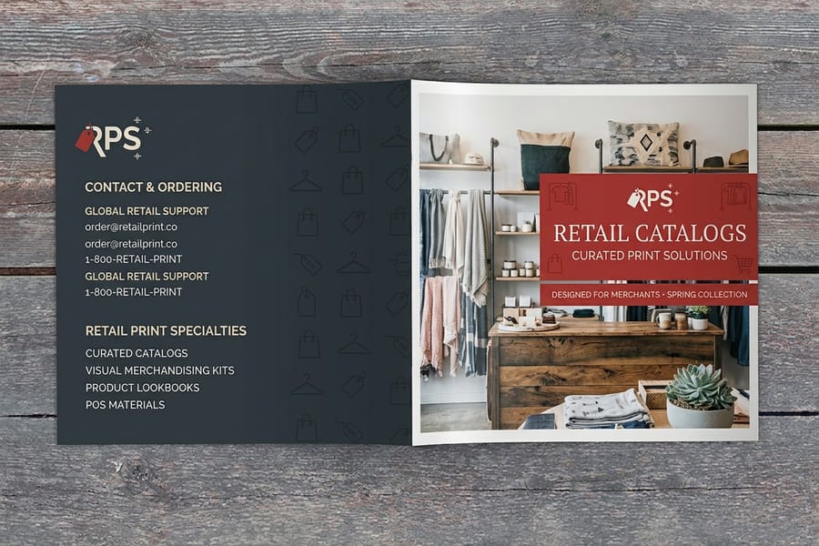 Retail catalogs printed by 4OVER4 opened to a product spread