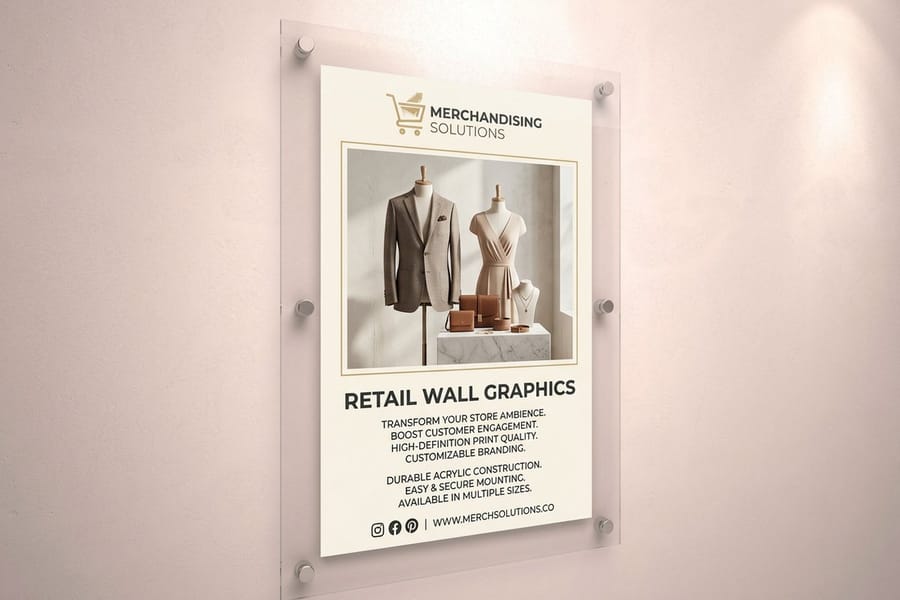 Retail wall graphics printed by 4OVER4 running above a shop fixture line