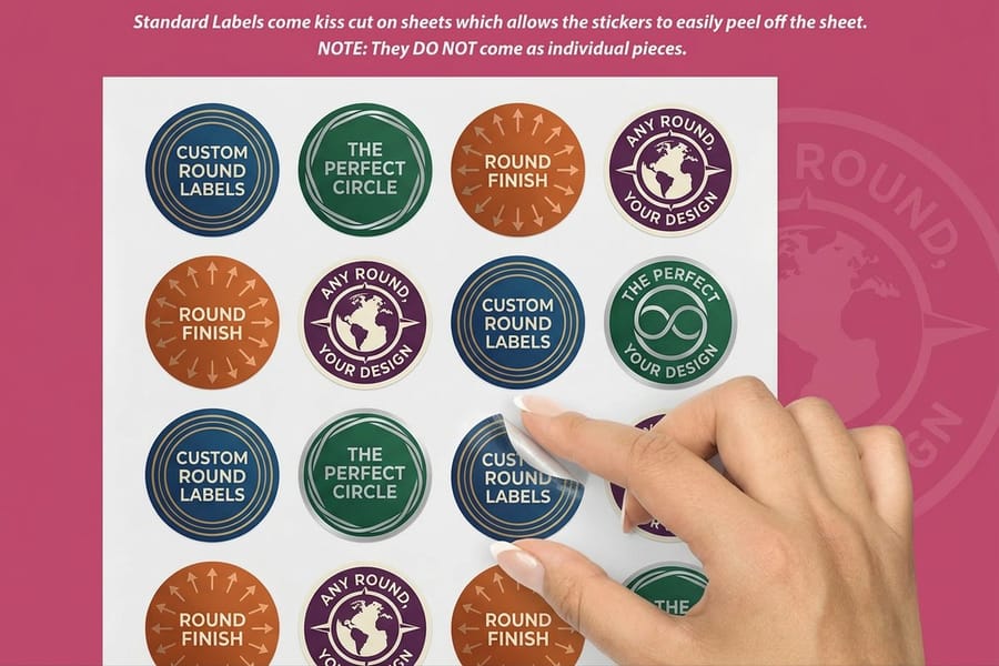 Round stickers printed by 4OVER4 in several diameters, the shape used for envelope seals