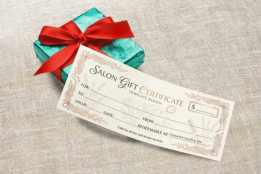 A 4OVER4 salon gift certificate design with room for a name and an amount