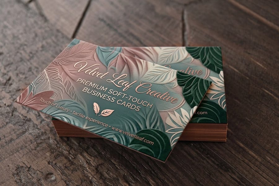 Velvety soft touch laminated business card printed by 4OVER4