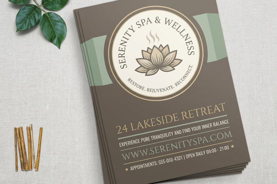 Spa flyer printed by 4OVER4 with a single seasonal offer and a short treatment list