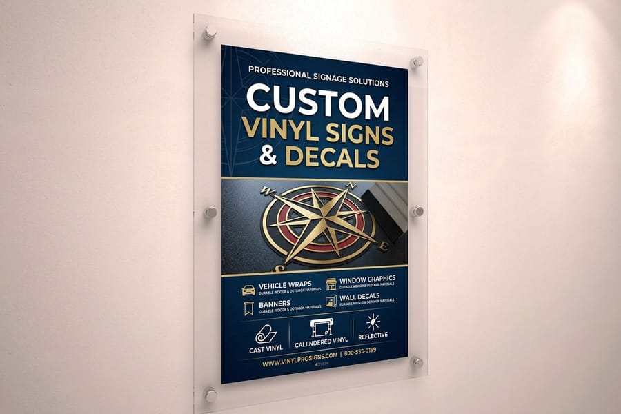 Vinyl signs printed by 4OVER4 on gloss laminated material for indoor and outdoor display