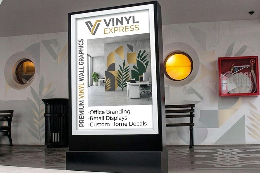 Large format vinyl wall graphic printed by 4OVER4 seen at an angle across a room