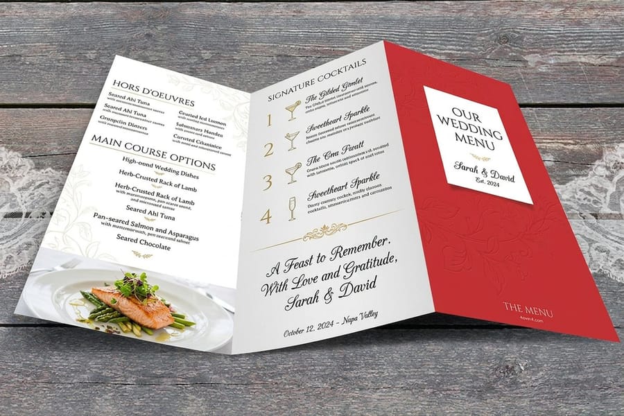 Wedding menu and program printed together by 4OVER4