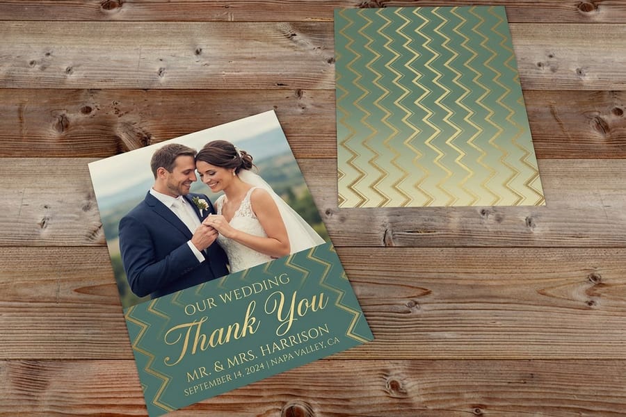 Wedding postcards printed by 4OVER4, front and reverse