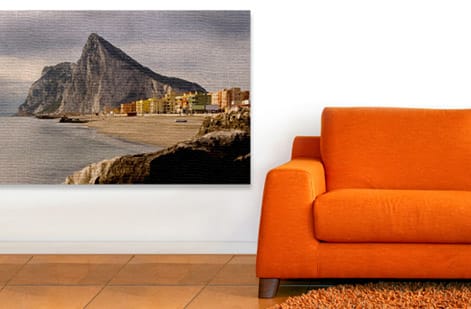 Canvas, acrylic, and framed wall art shown side by side, printed by 4OVER4