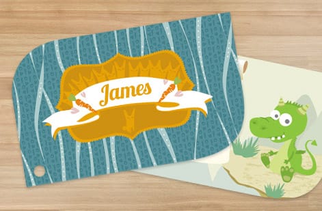 A hang tag front with the logo and a back with price and care details, printed by 4OVER4