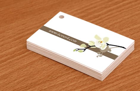 A finished set of matching printed gift tags from 4OVER4