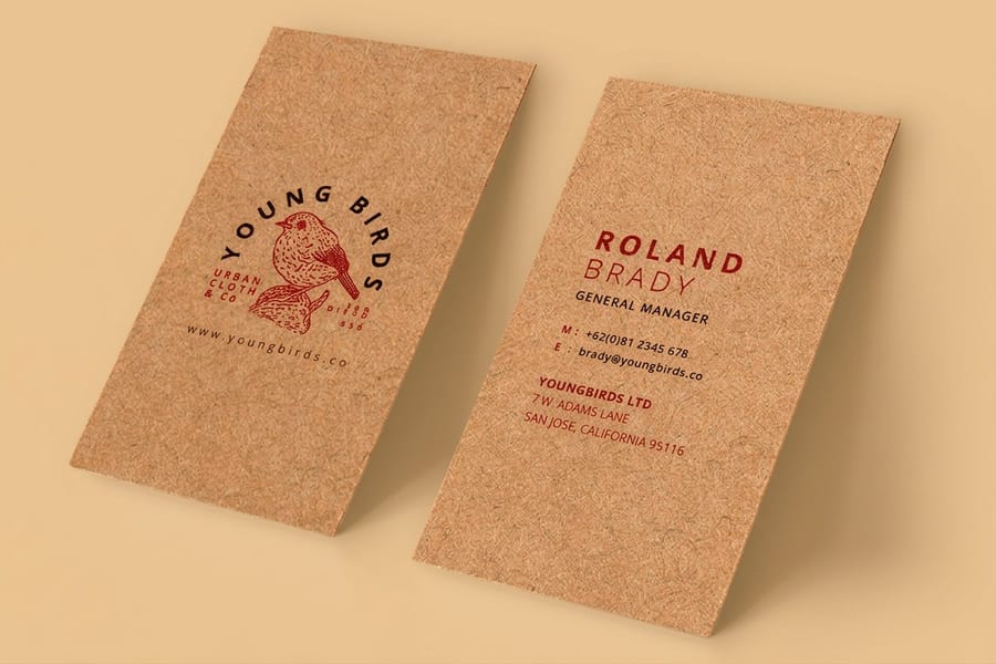 Kraft, cotton, and wood eco business card stocks side by side from 4OVER4