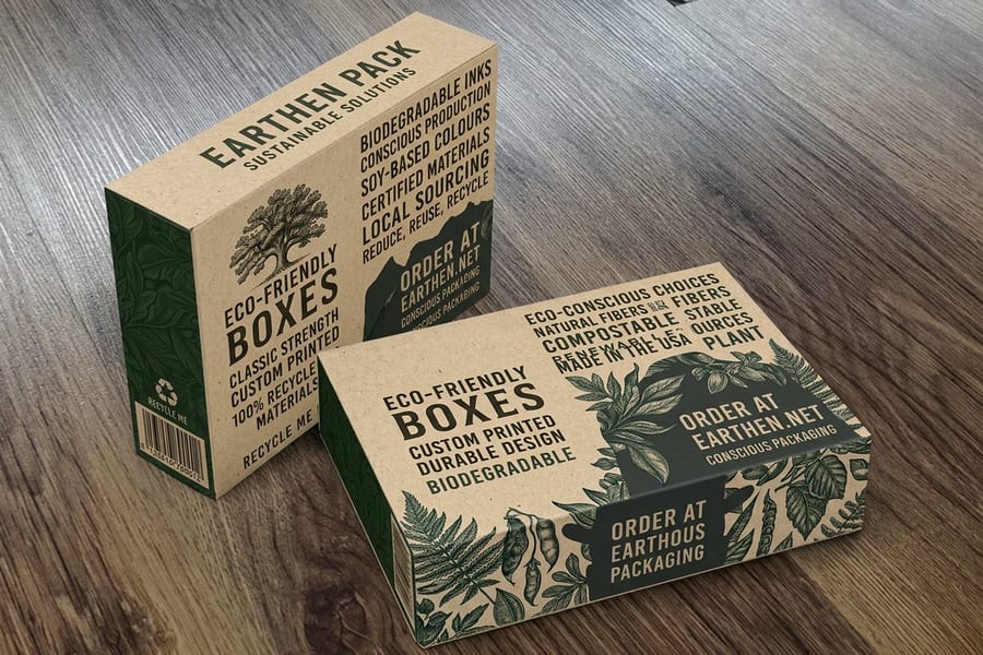 Recyclable eco packaging and cards showing sustainable materials from 4OVER4