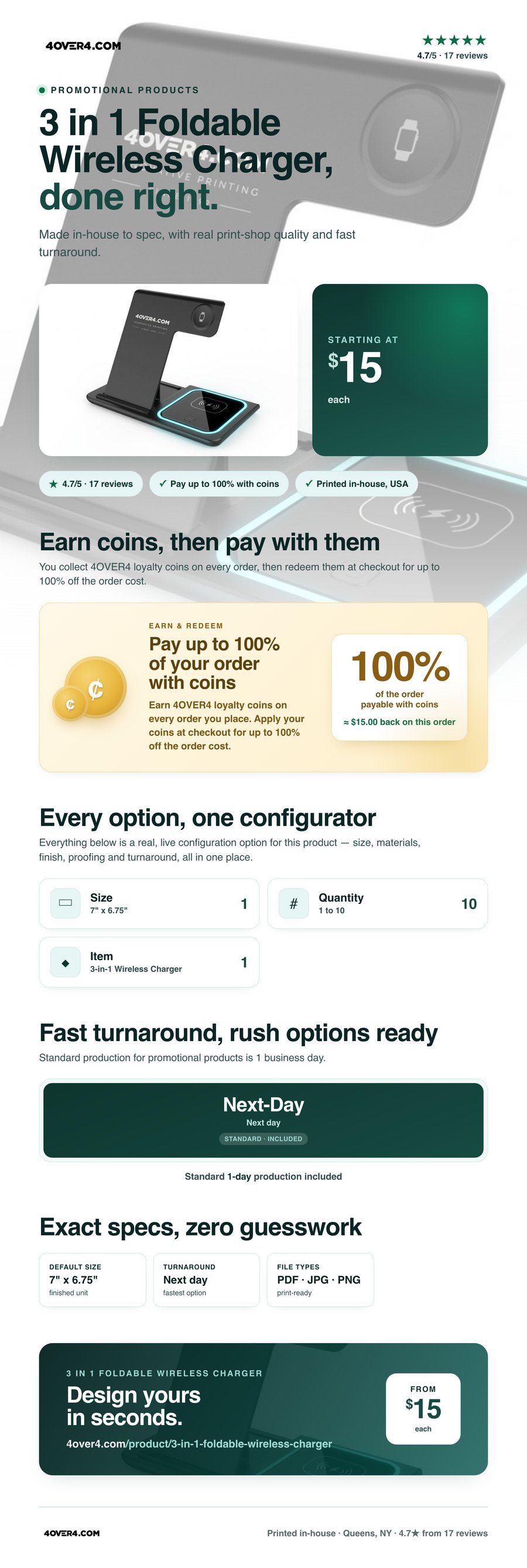 3 in 1 Foldable Wireless Charger pricing infographic