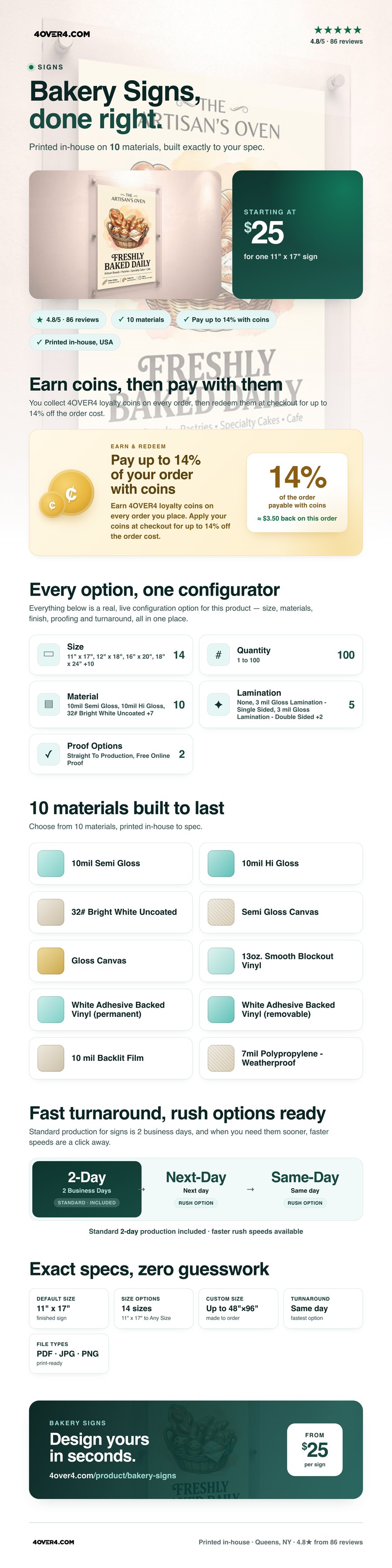 Bakery Signs pricing infographic