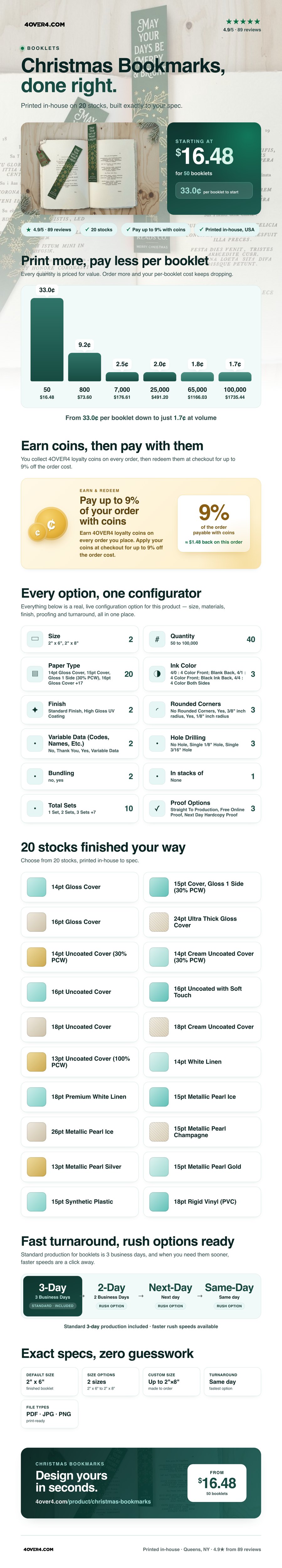Christmas Bookmarks pricing infographic